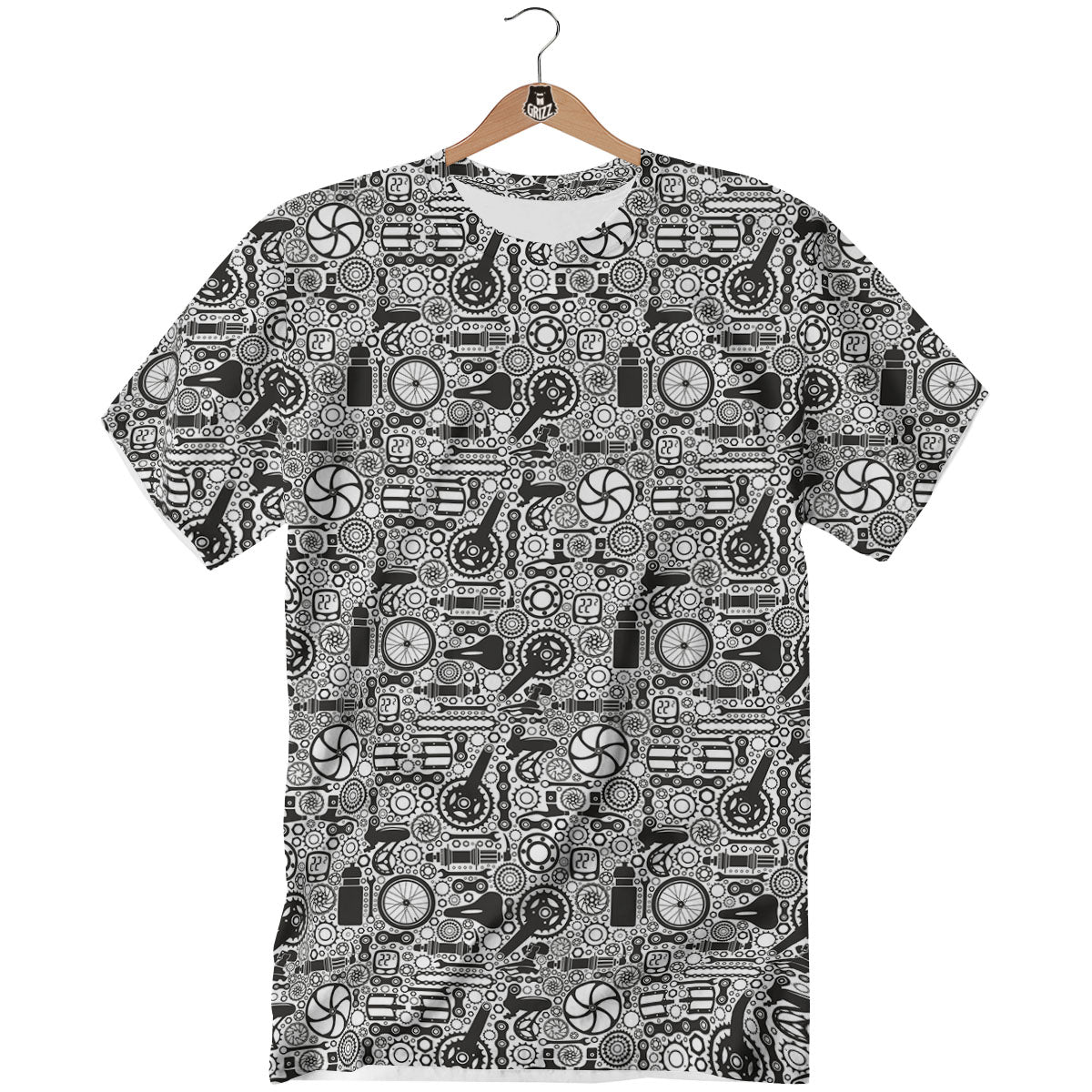 Mechanic White And Black Print Pattern T-Shirt-grizzshop