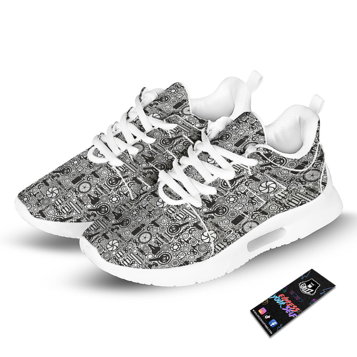Mechanic White And Black Print Pattern Tennis Shoes-grizzshop