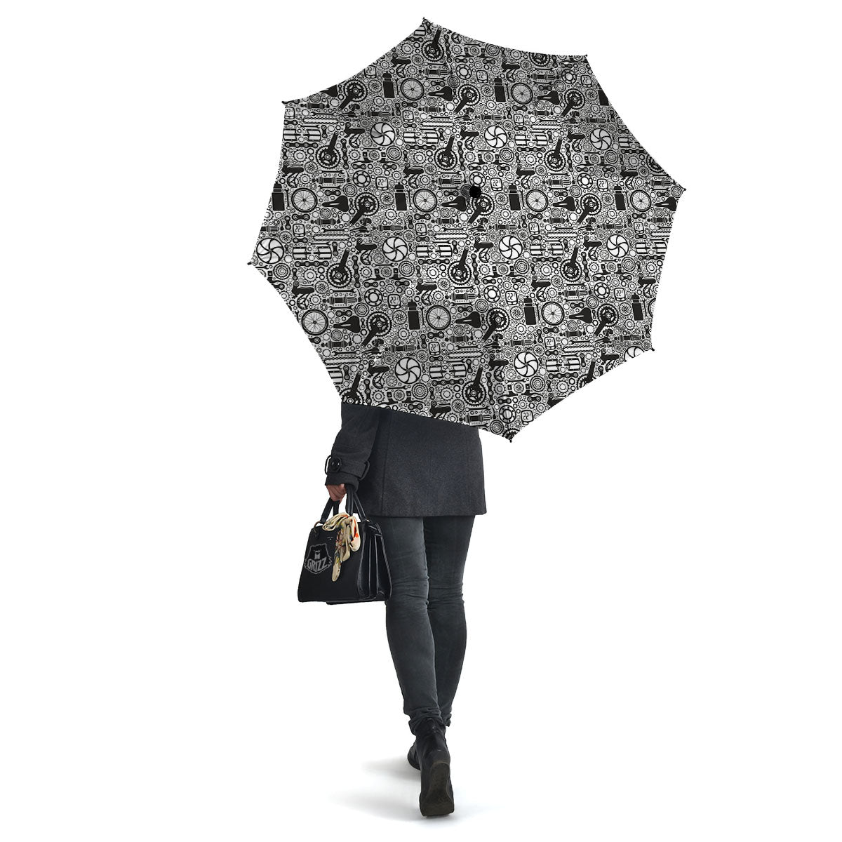 Mechanic White And Black Print Pattern Umbrella-grizzshop