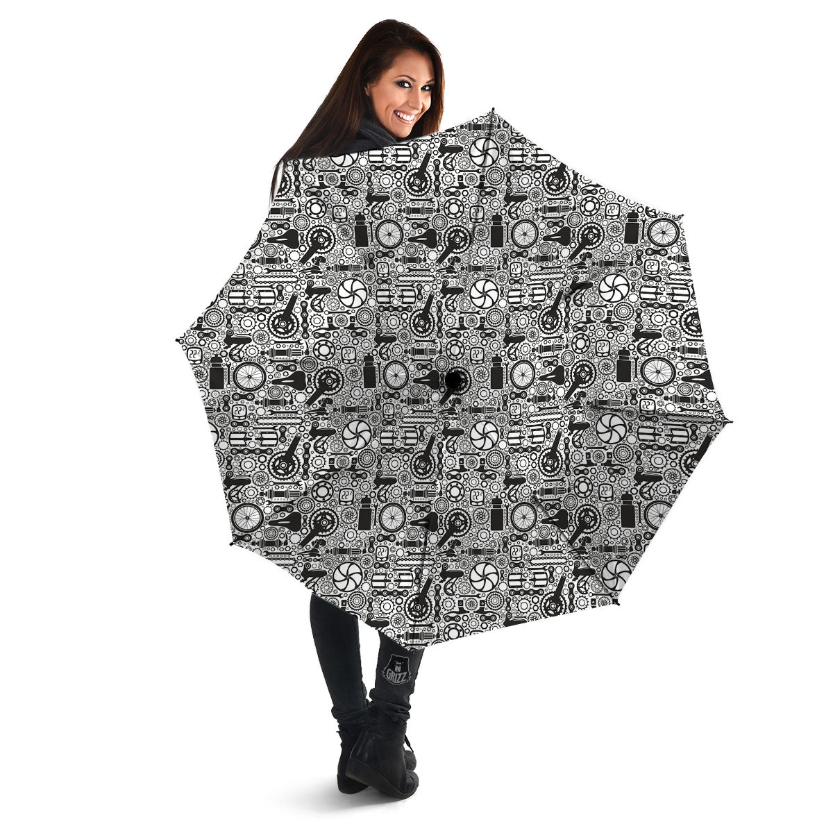 Mechanic White And Black Print Pattern Umbrella-grizzshop