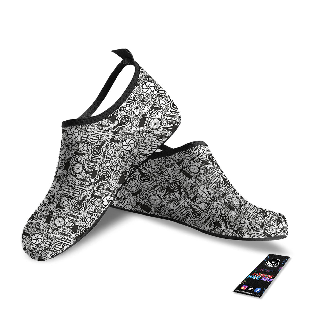 Mechanic White And Black Print Pattern Water Shoes-grizzshop