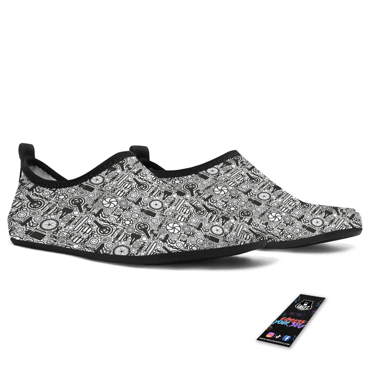Mechanic White And Black Print Pattern Water Shoes-grizzshop