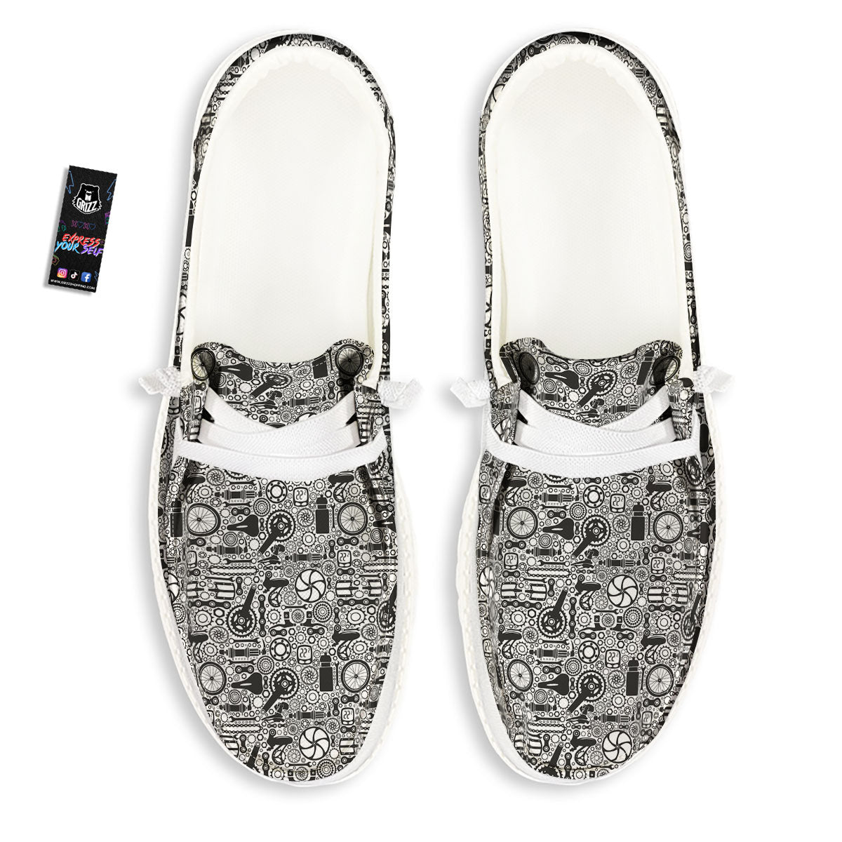 Mechanic White And Black Print Pattern White Loafers-grizzshop