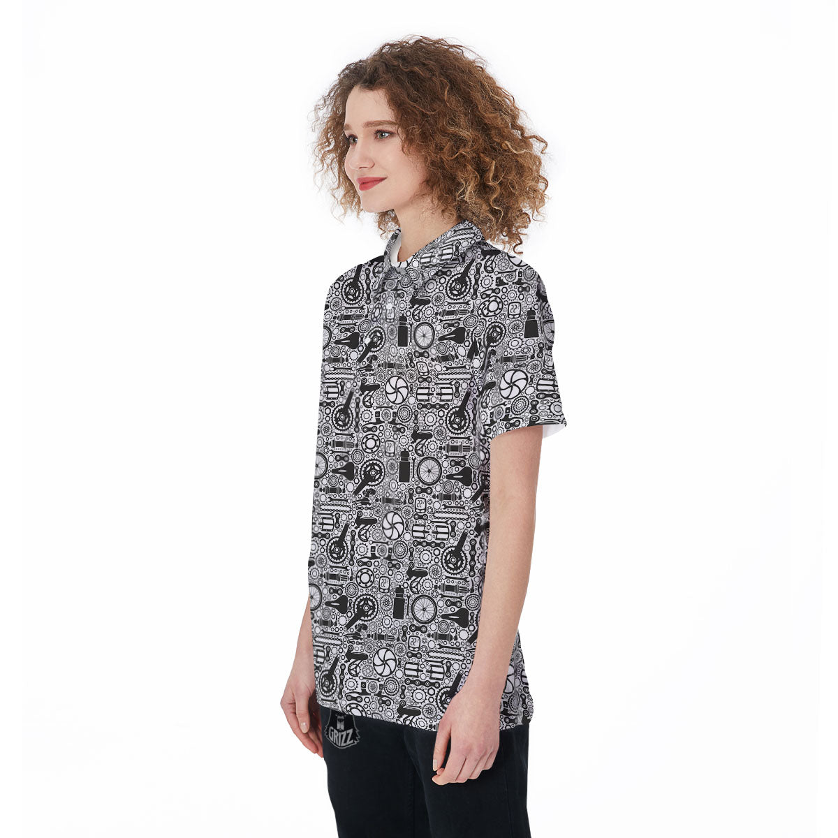 Mechanic White And Black Print Pattern Women's Golf Shirts-grizzshop
