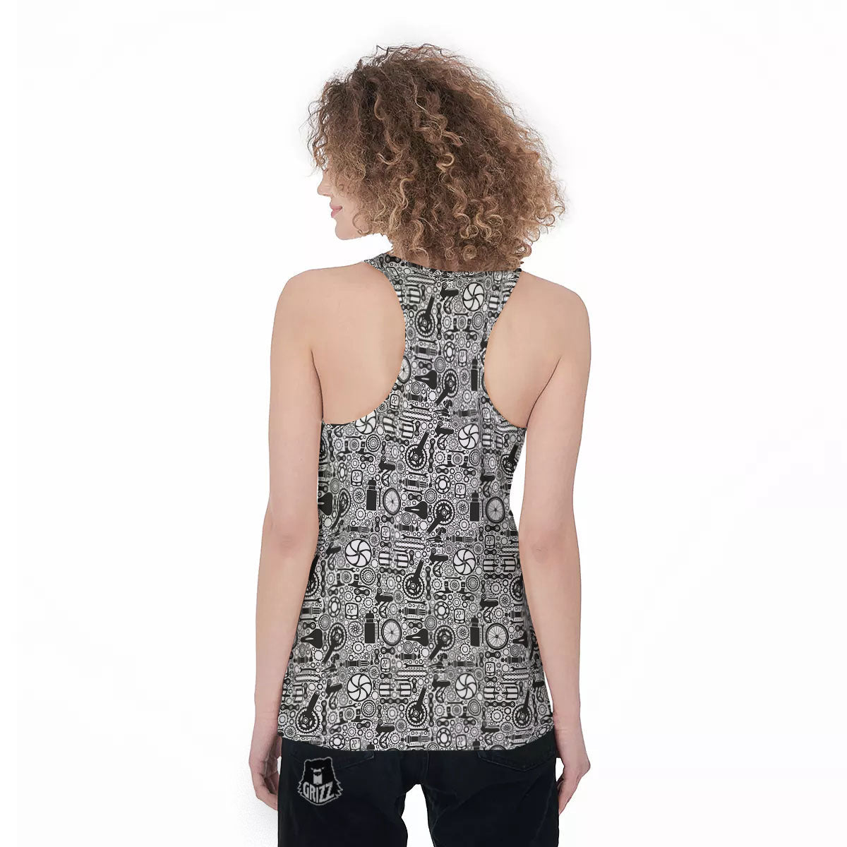 Mechanic White And Black Print Pattern Women's Racerback Tank Top-grizzshop