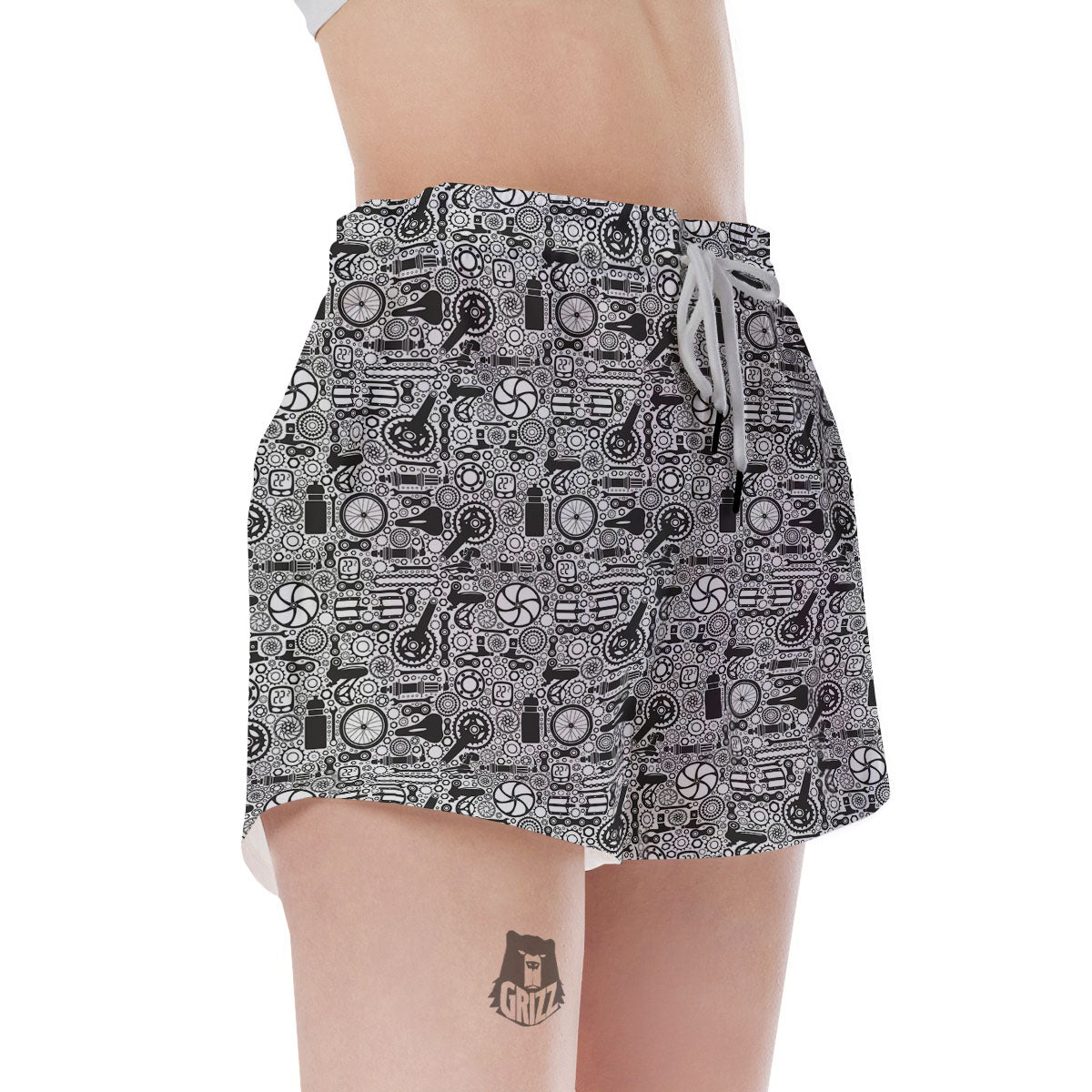 Mechanic White And Black Print Pattern Women's Shorts-grizzshop