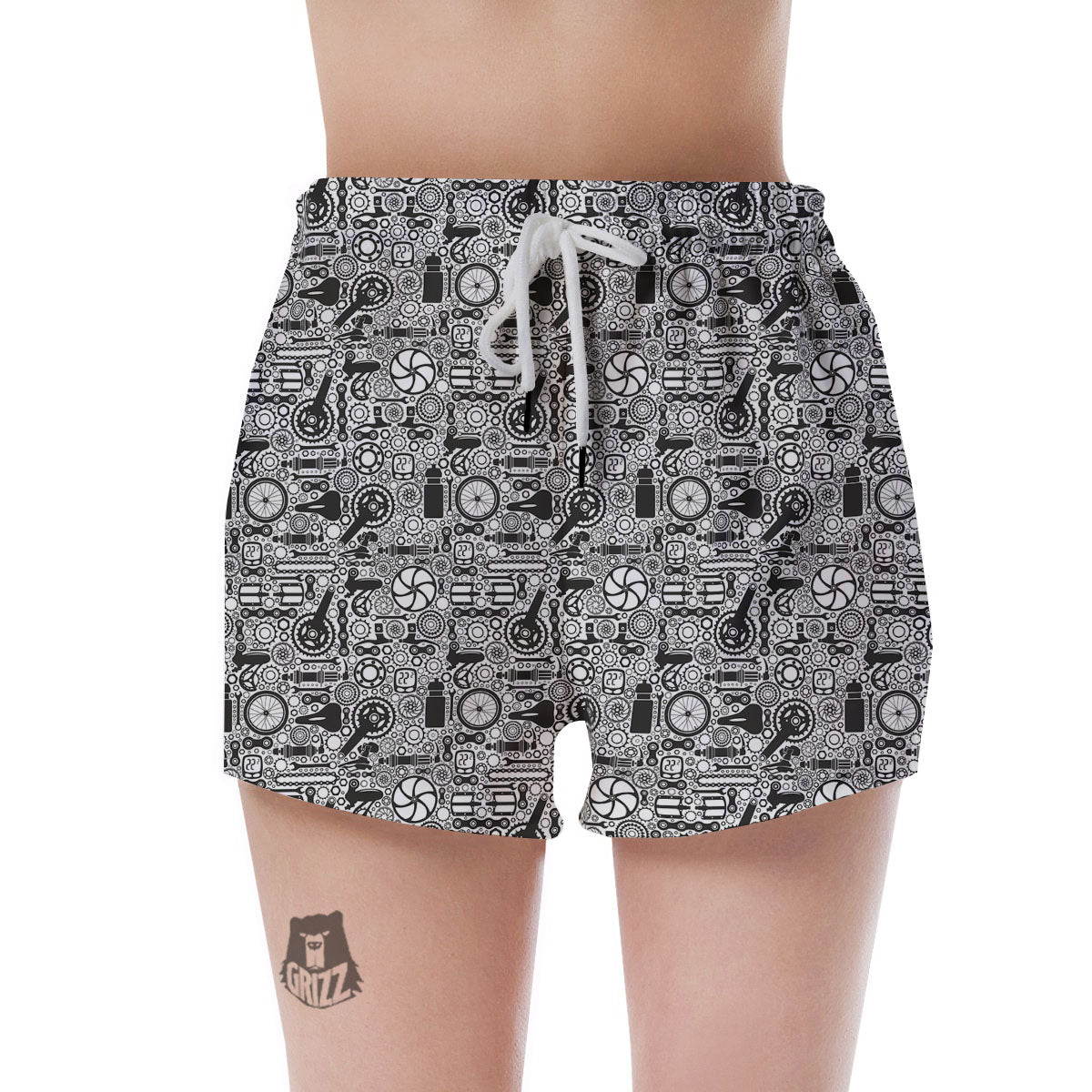 Mechanic White And Black Print Pattern Women's Shorts-grizzshop