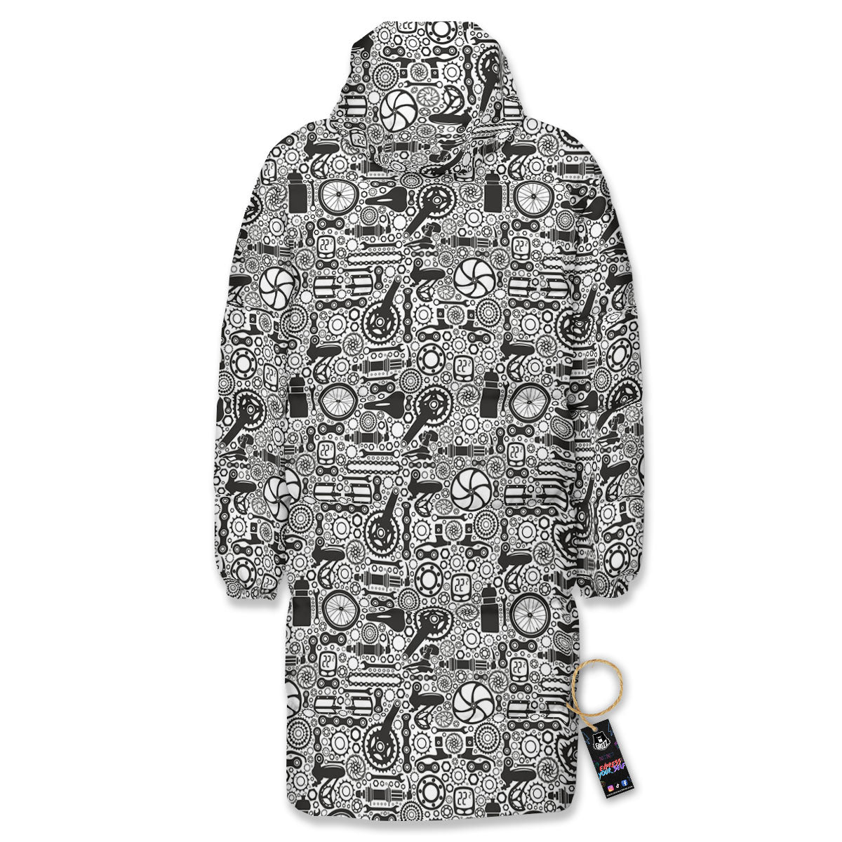 Mechanic White And Black Print Pattern Long Down Jacket