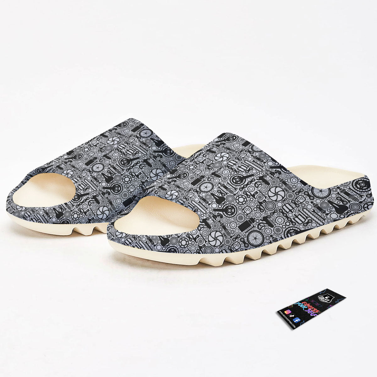 Mechanic White And Black Print Pattern Sandals-grizzshop