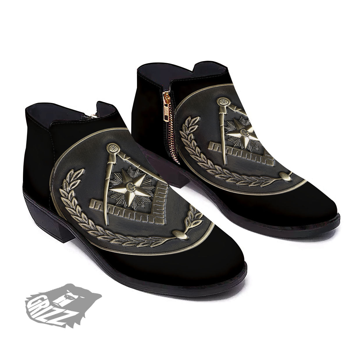 Medal Freemasonry Print Ankle Boots-grizzshop