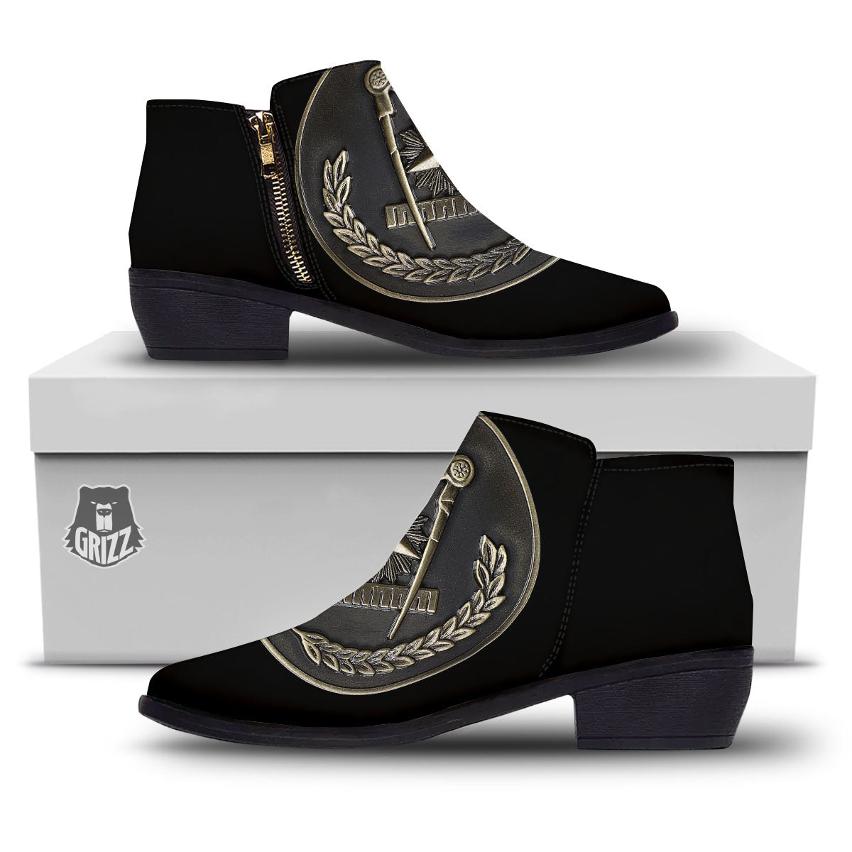 Medal Freemasonry Print Ankle Boots-grizzshop