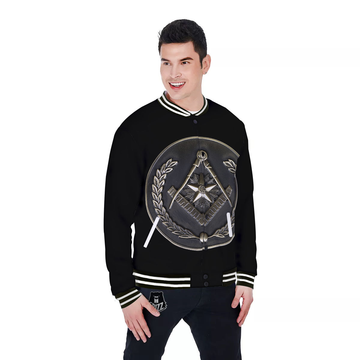 Medal Freemasonry Print Baseball Jacket-grizzshop