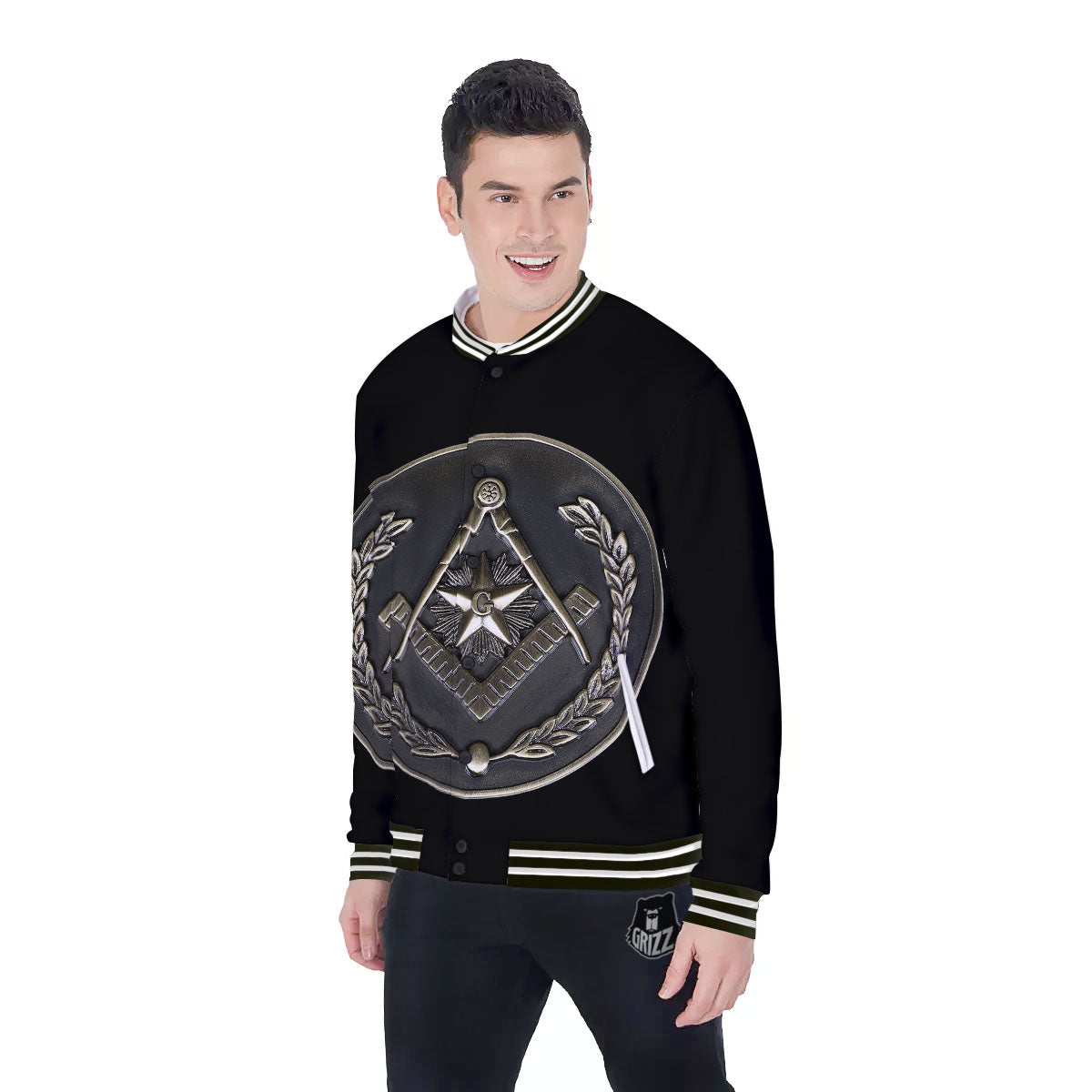 Medal Freemasonry Print Baseball Jacket-grizzshop