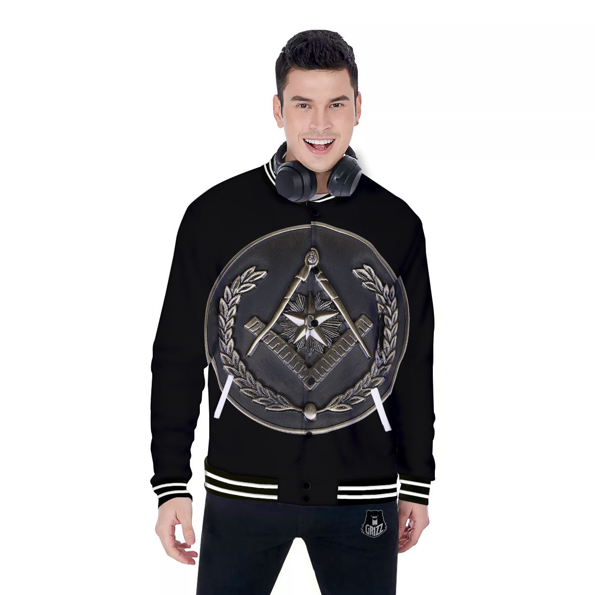 Medal Freemasonry Print Baseball Jacket-grizzshop