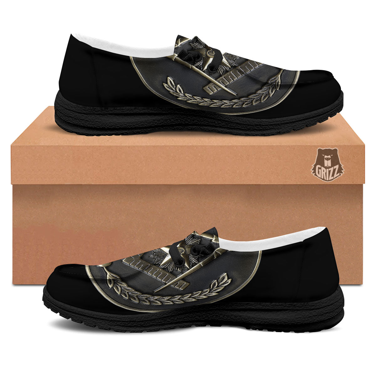 Medal Freemasonry Print Black Loafers-grizzshop