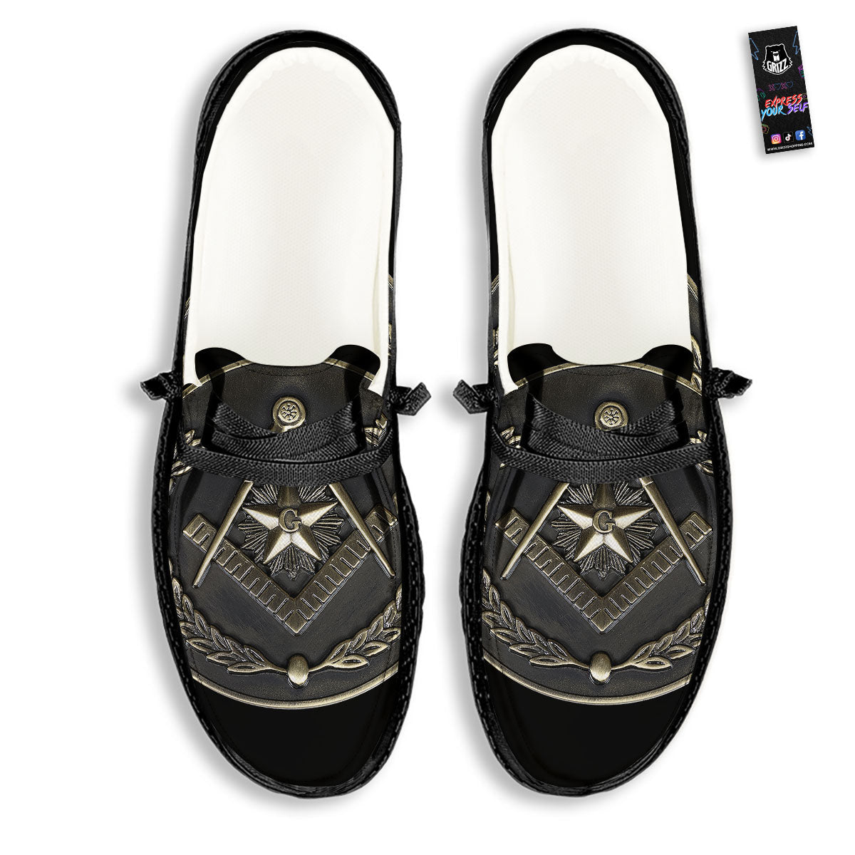 Medal Freemasonry Print Black Loafers-grizzshop