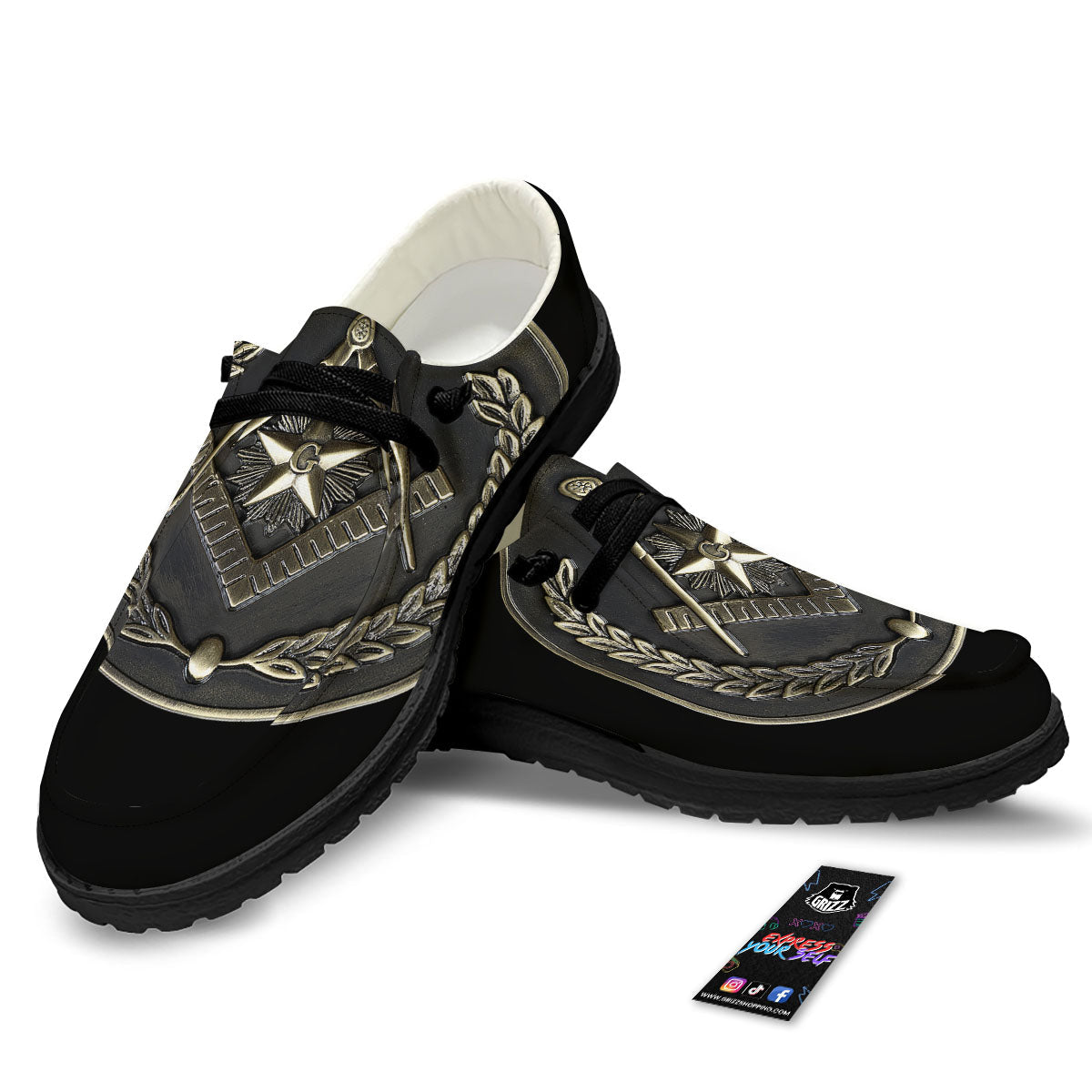 Medal Freemasonry Print Black Loafers-grizzshop