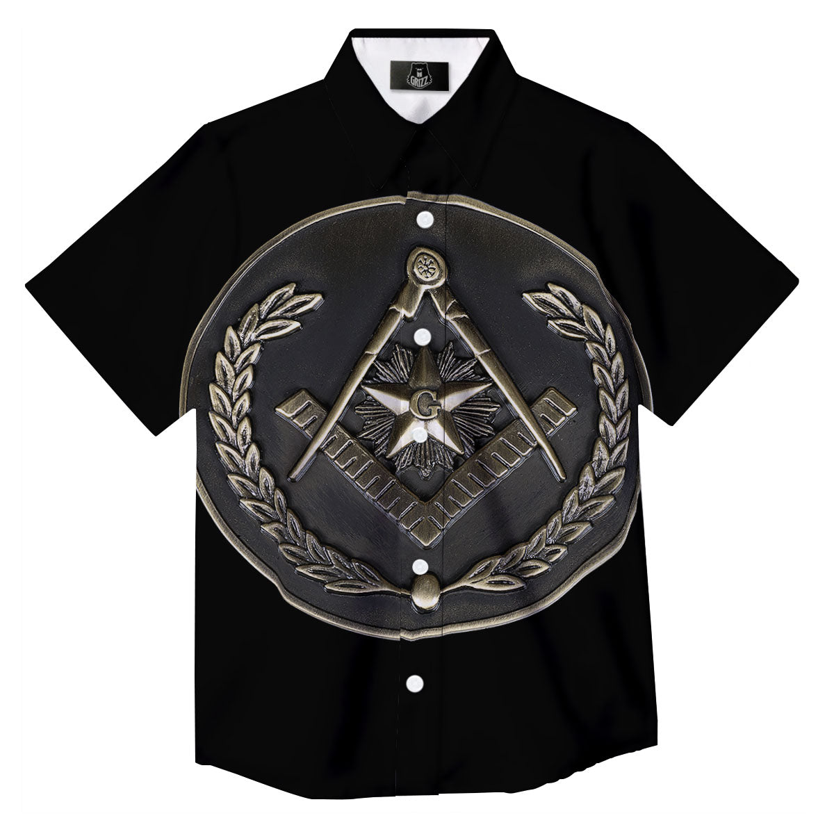 Medal Freemasonry Print Button Up Shirt-grizzshop