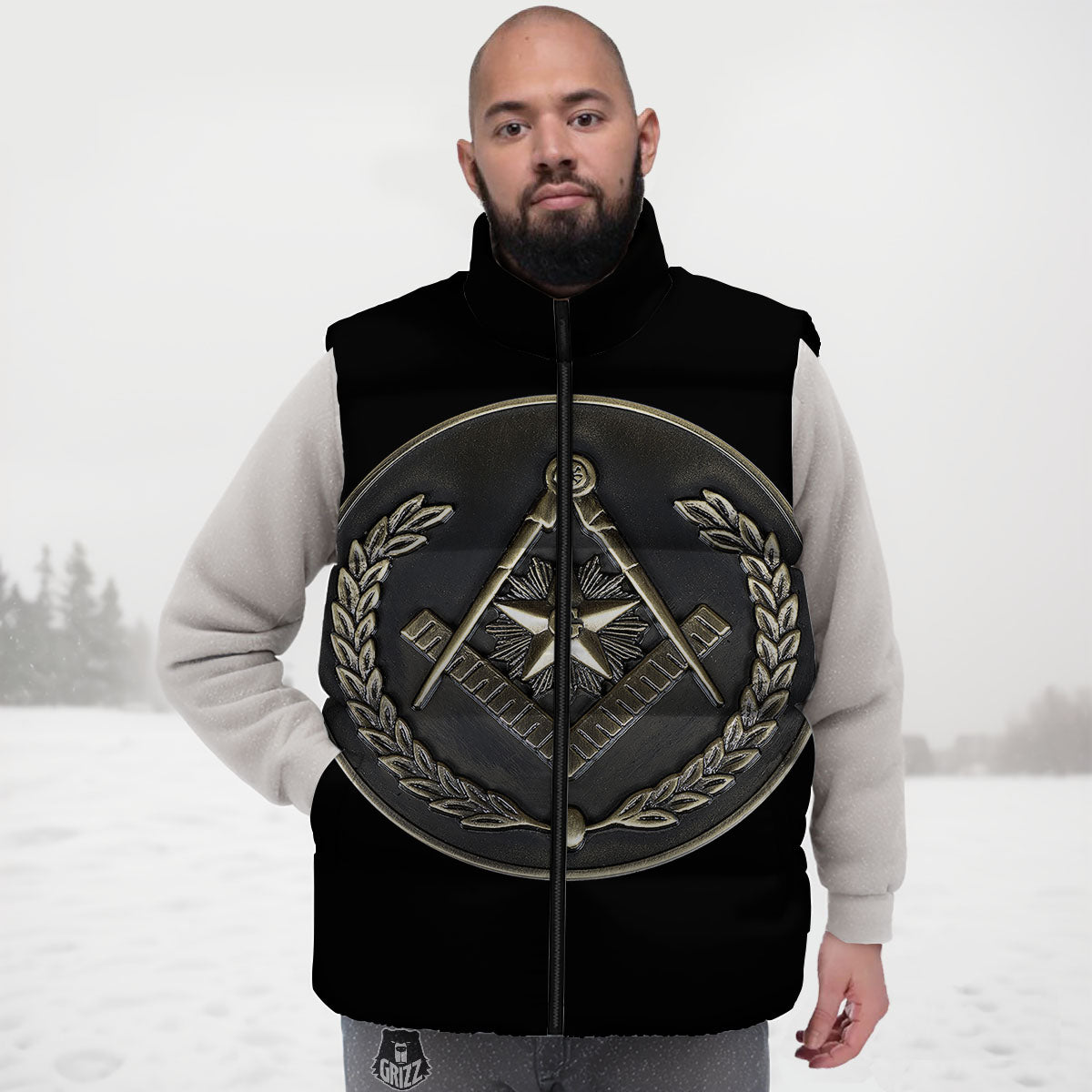 Medal Freemasonry Print Down Vest