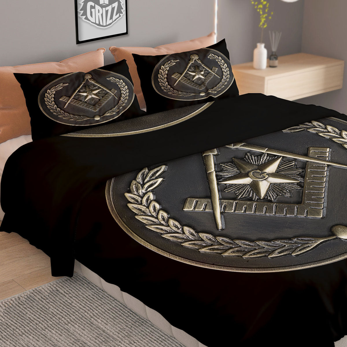 Medal Freemasonry Print Duvet Cover Bedding Set
