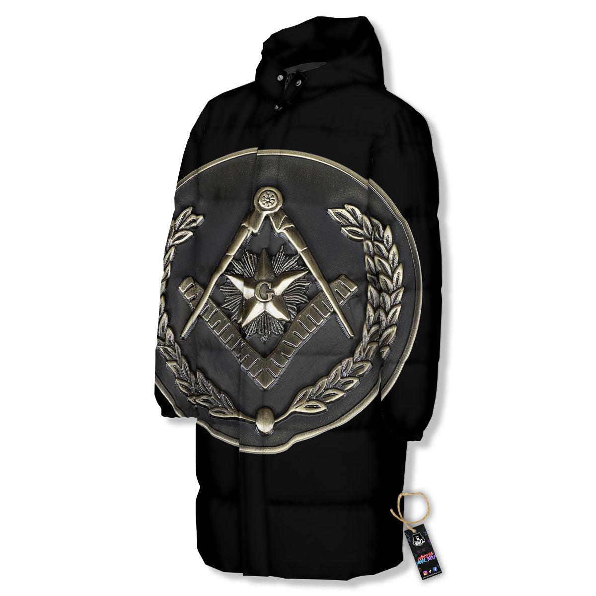 Medal Freemasonry Print Long Down Jacket-grizzshop