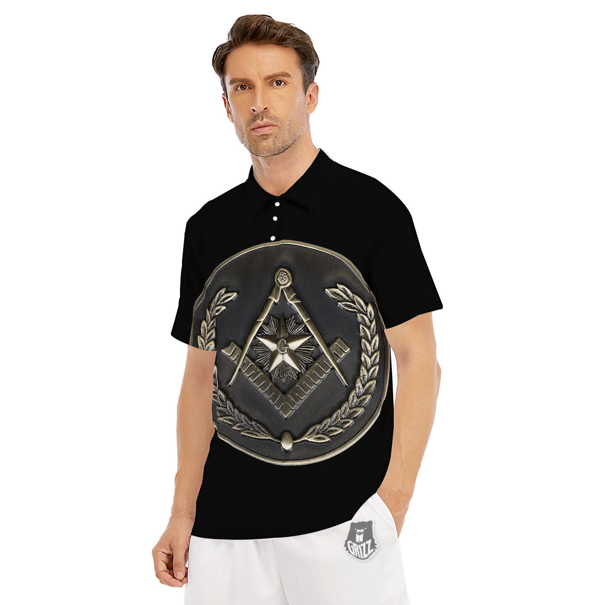 Medal Freemasonry Print Men's Golf Shirts-grizzshop