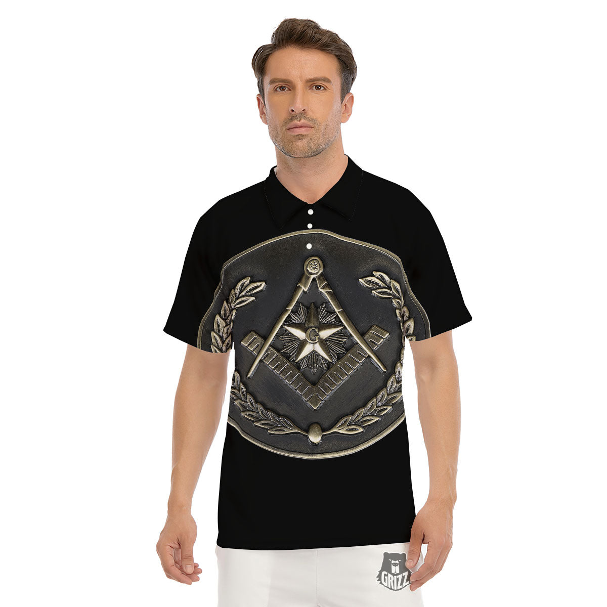 Medal Freemasonry Print Men's Golf Shirts-grizzshop
