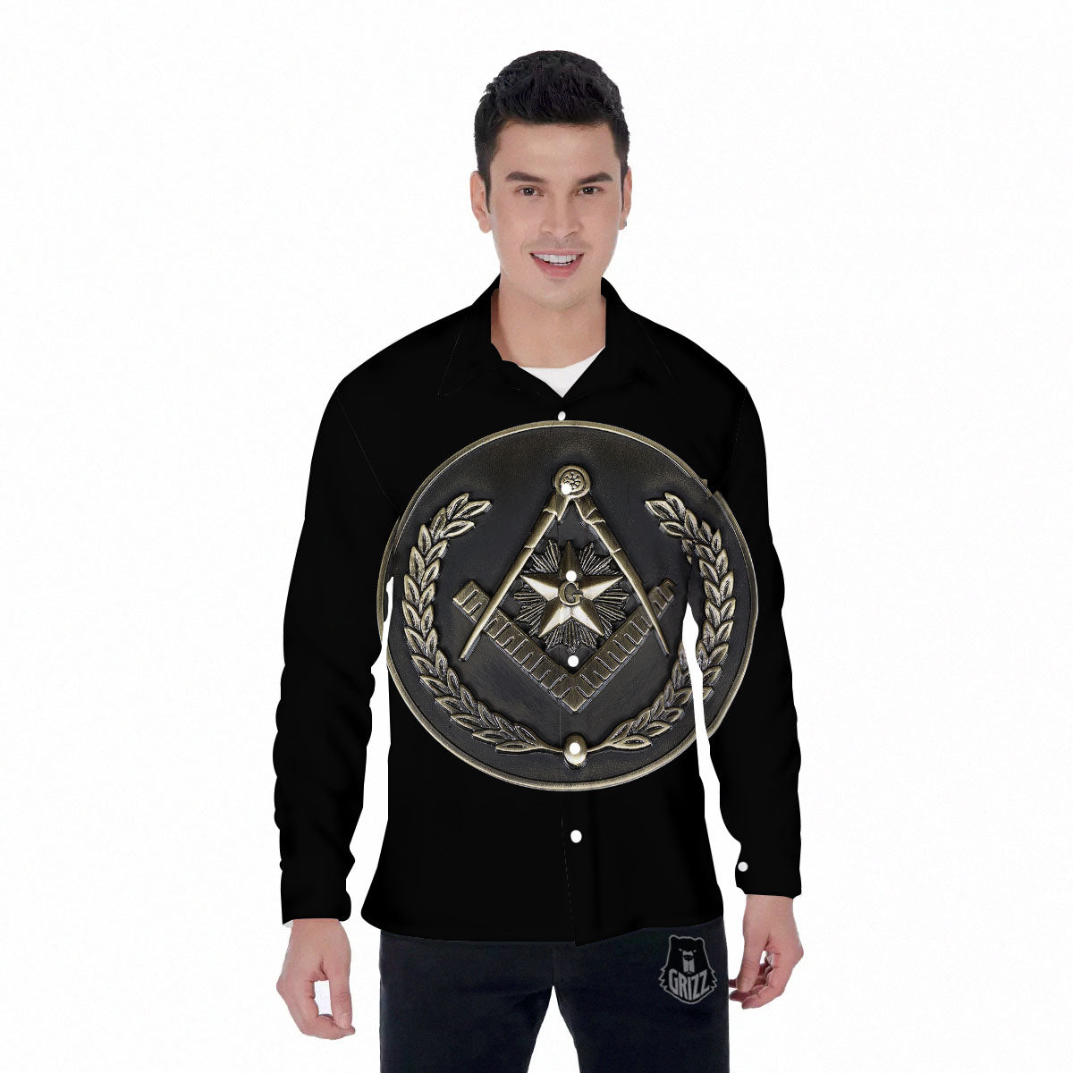 Medal Freemasonry Print Men's Long Sleeve Shirts-grizzshop