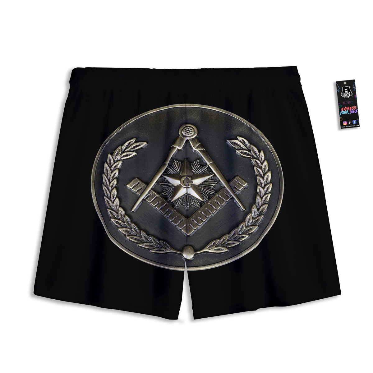 Medal Freemasonry Print Mesh Shorts