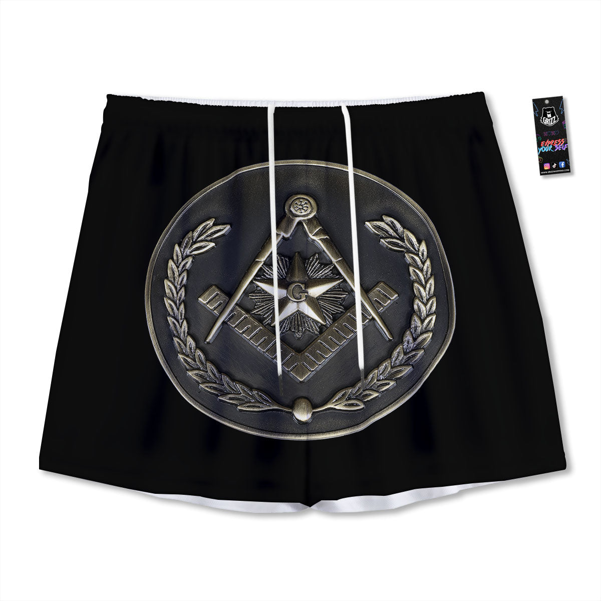 Medal Freemasonry Print Mesh Shorts