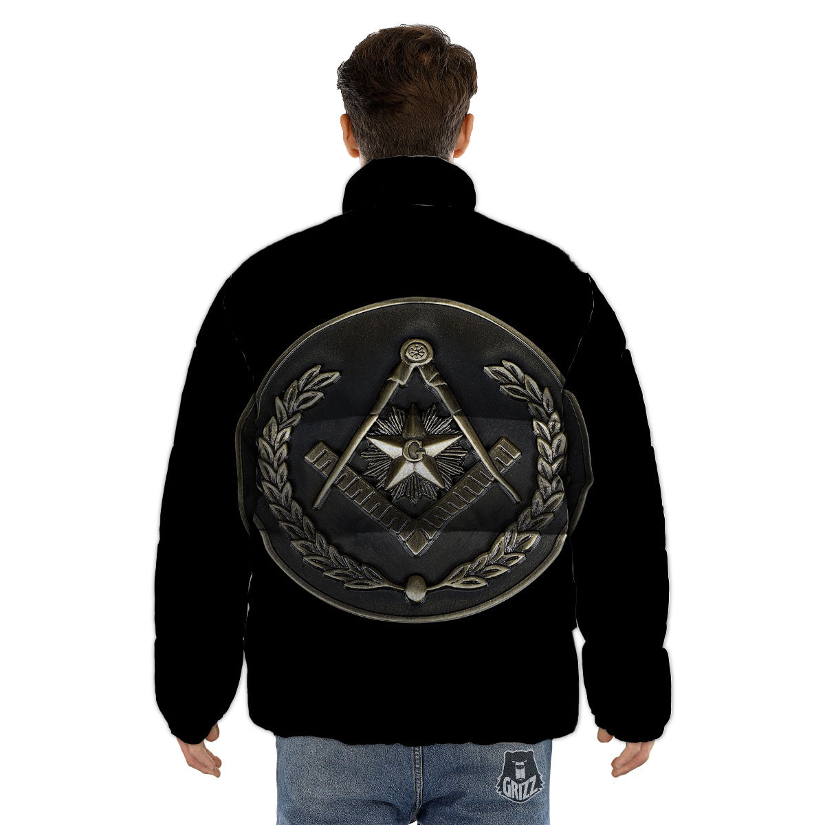 Medal Freemasonry Print Puffer Jacket-grizzshop