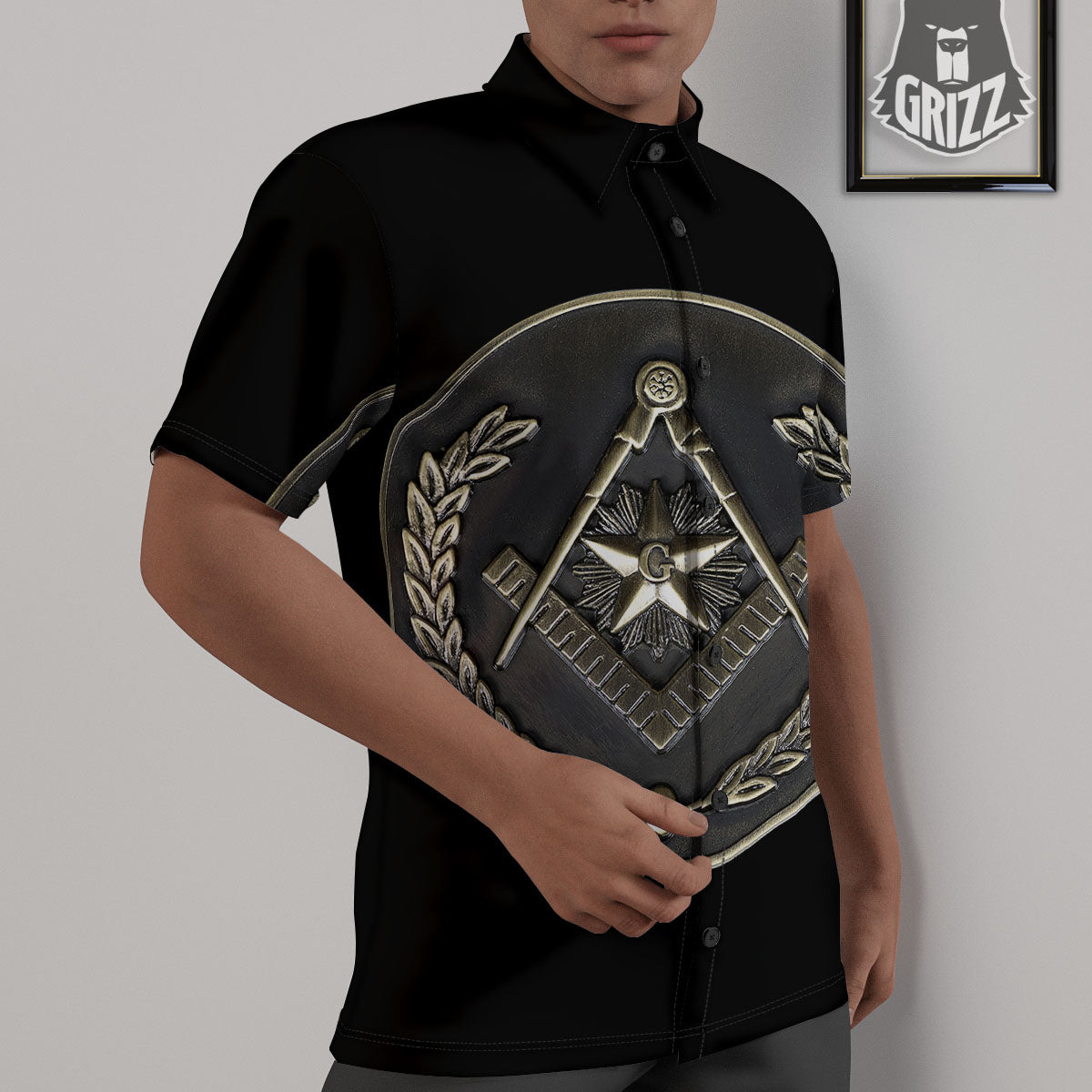 Medal Freemasonry Print Untucked Shirts-grizzshop