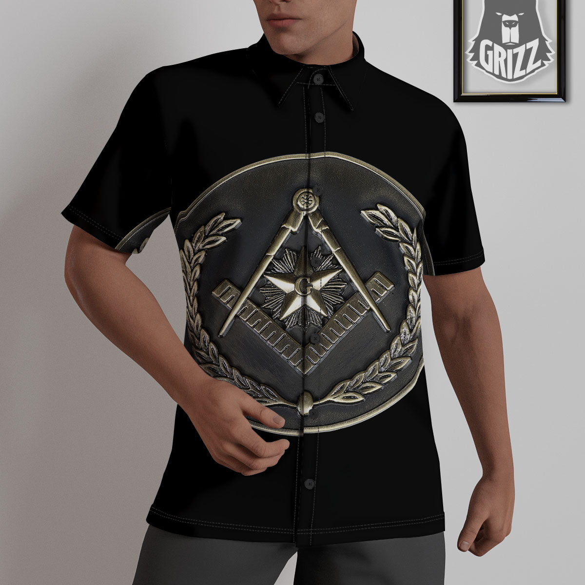 Medal Freemasonry Print Untucked Shirts-grizzshop