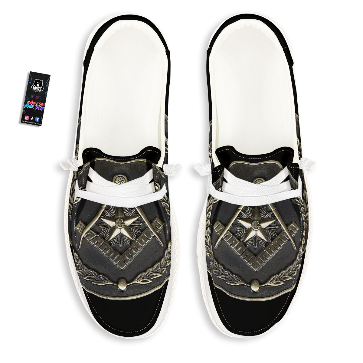 Medal Freemasonry Print White Loafers-grizzshop