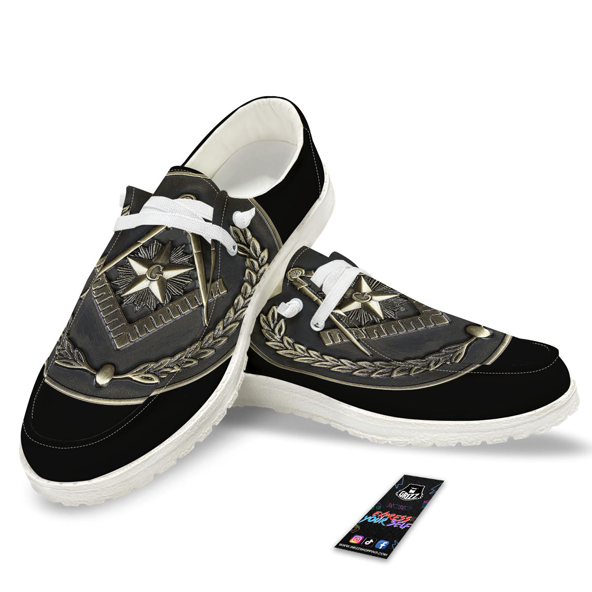 Medal Freemasonry Print White Loafers-grizzshop