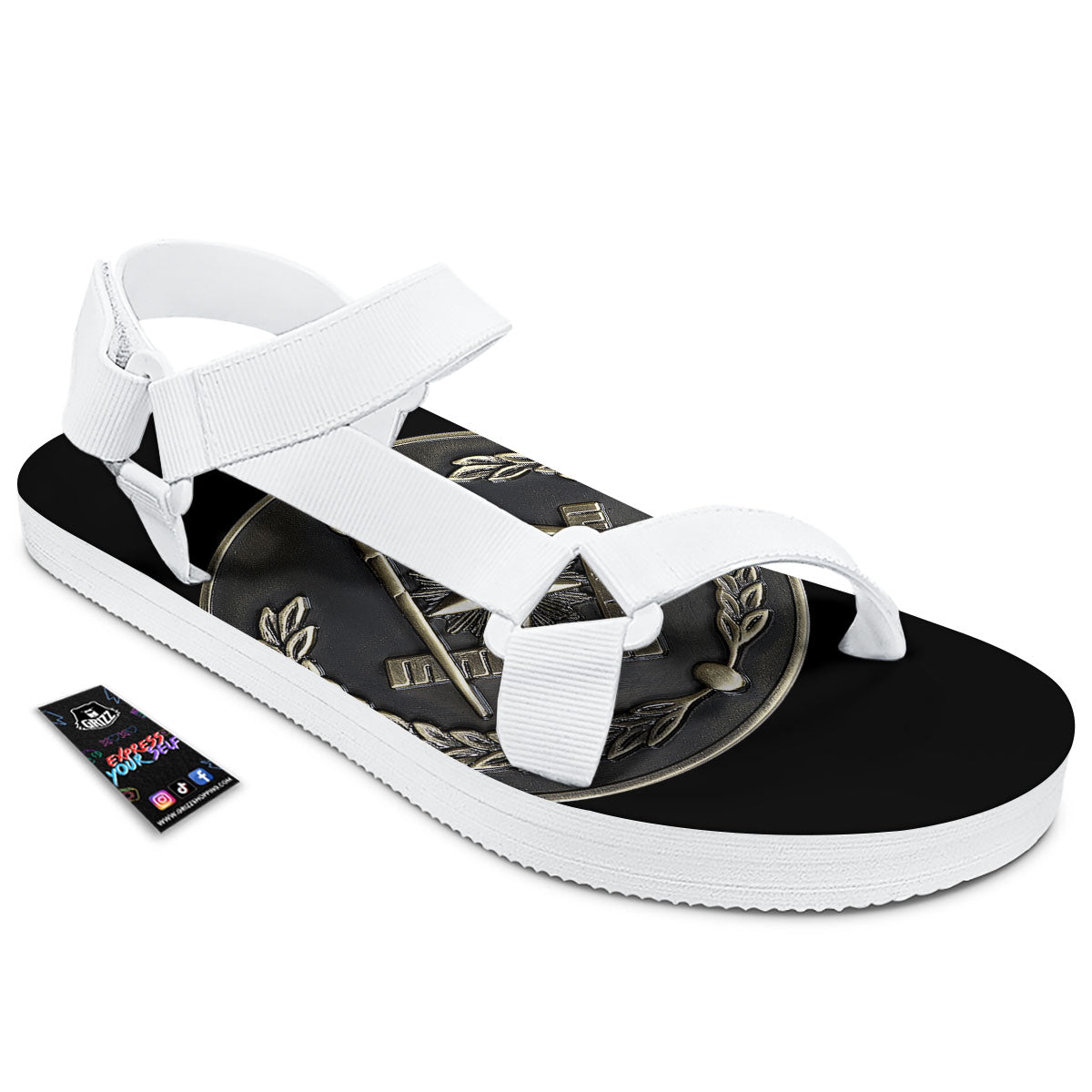 Medal Freemasonry Print White Open Toe Sandals-grizzshop
