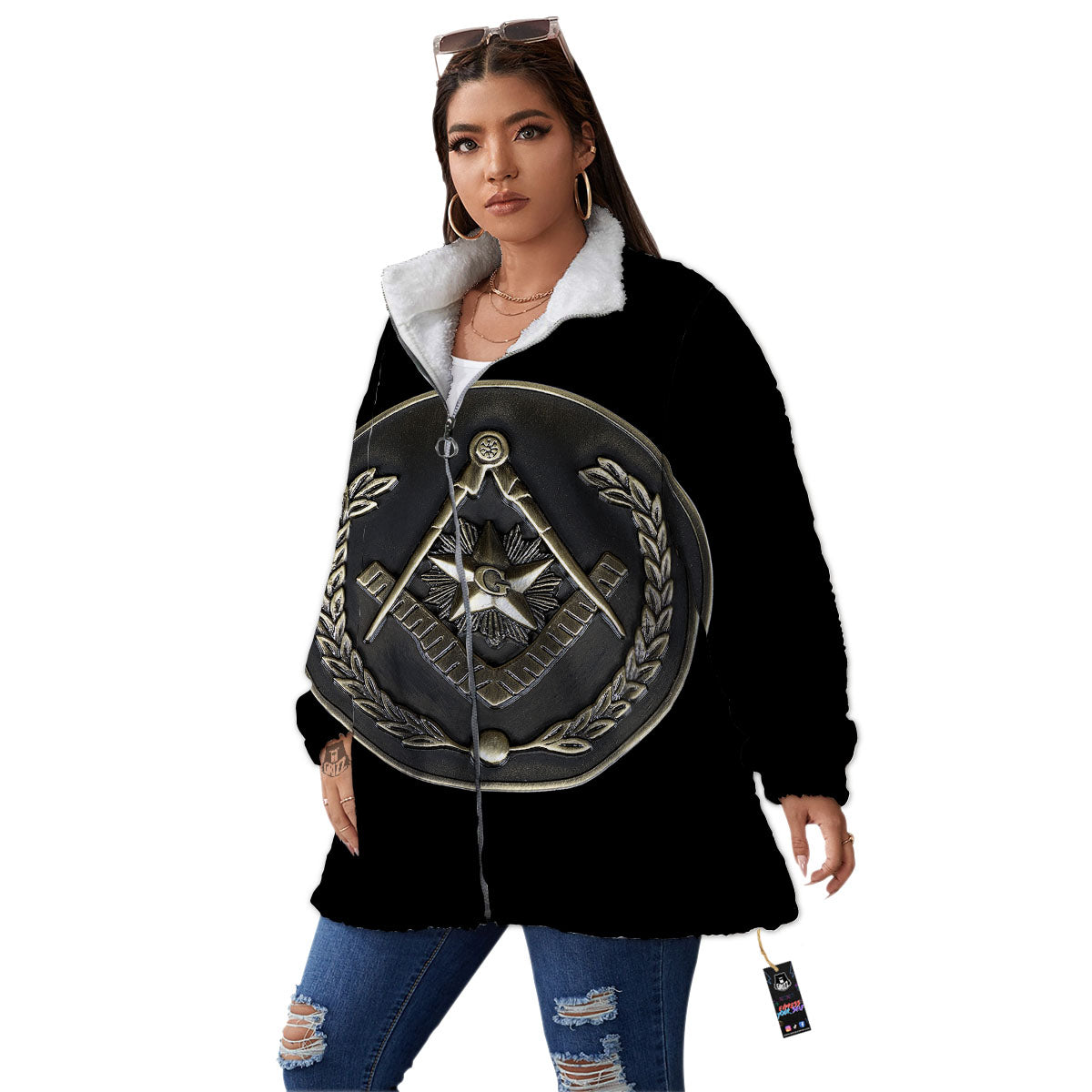 Medal Freemasonry Print Women's Sherpa Jacket-grizzshop