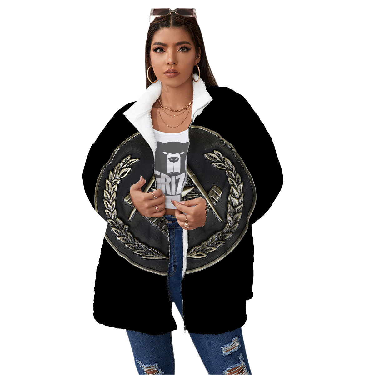 Medal Freemasonry Print Women's Sherpa Jacket-grizzshop