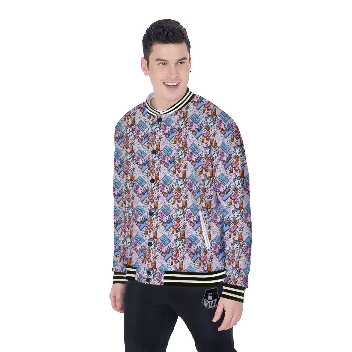 Medical Colorful Print Pattern Baseball Jacket-grizzshop