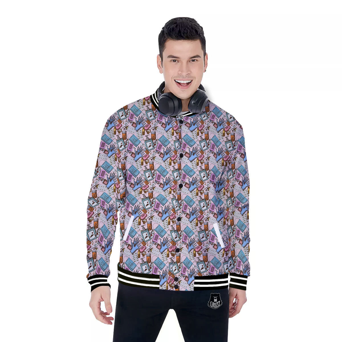 Medical Colorful Print Pattern Baseball Jacket-grizzshop