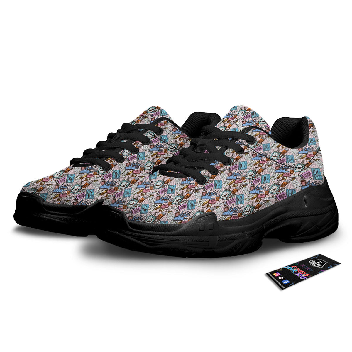 Medical Colorful Print Pattern Black Chunky Shoes-grizzshop