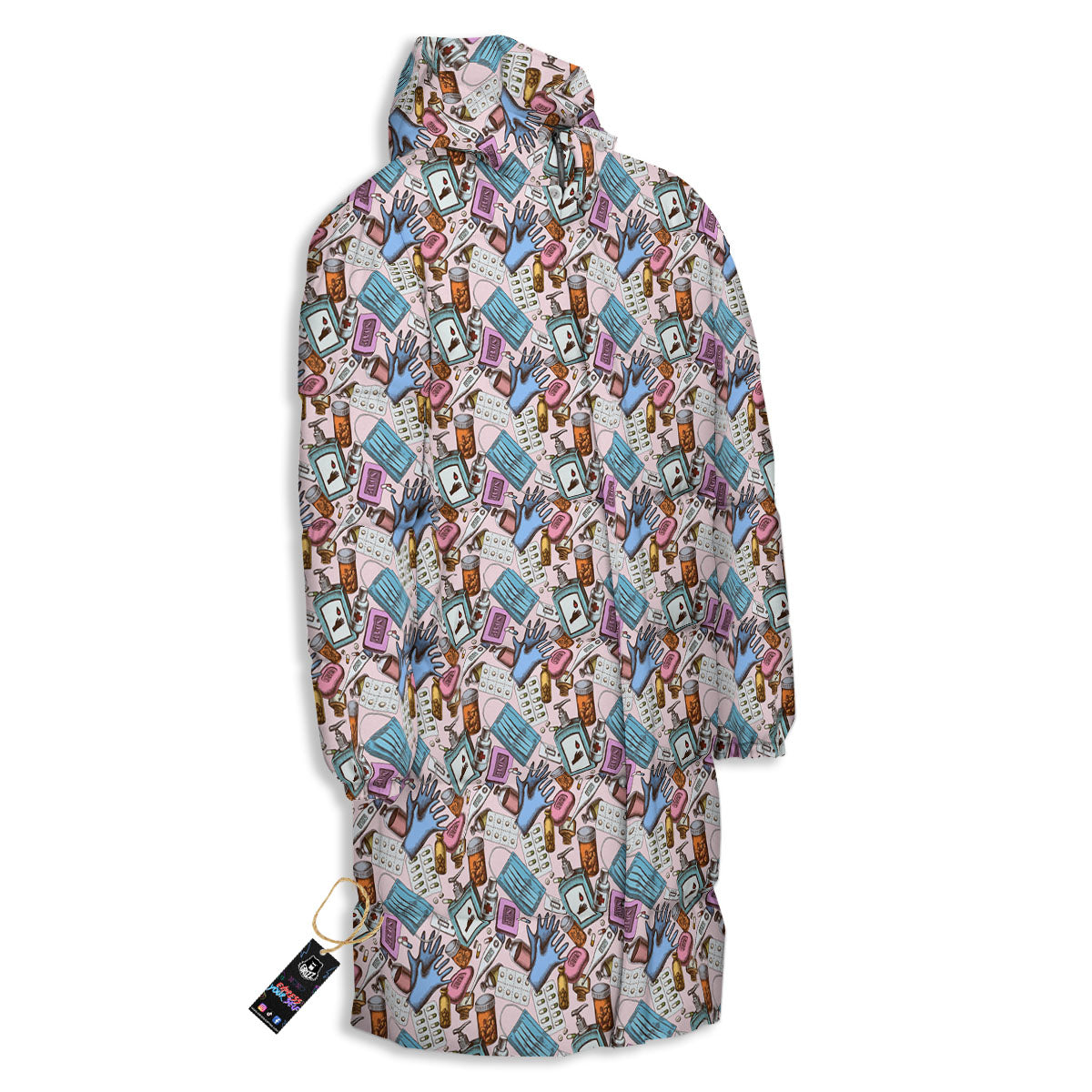 Medical Colorful Print Pattern Long Down Jacket-grizzshop