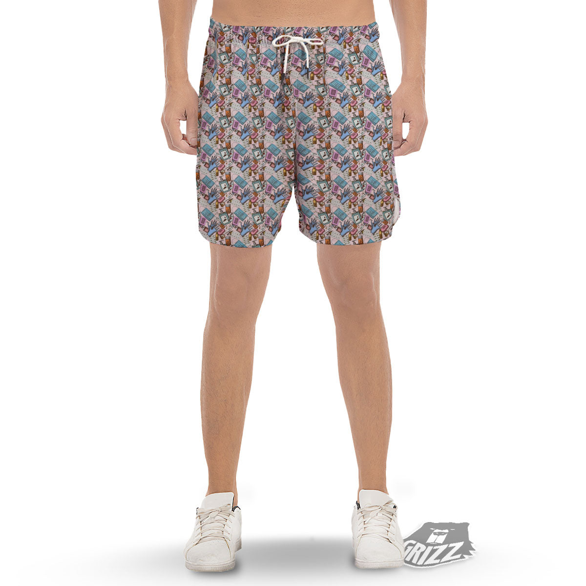 Medical Colorful Print Pattern Men's Gym Shorts-grizzshop