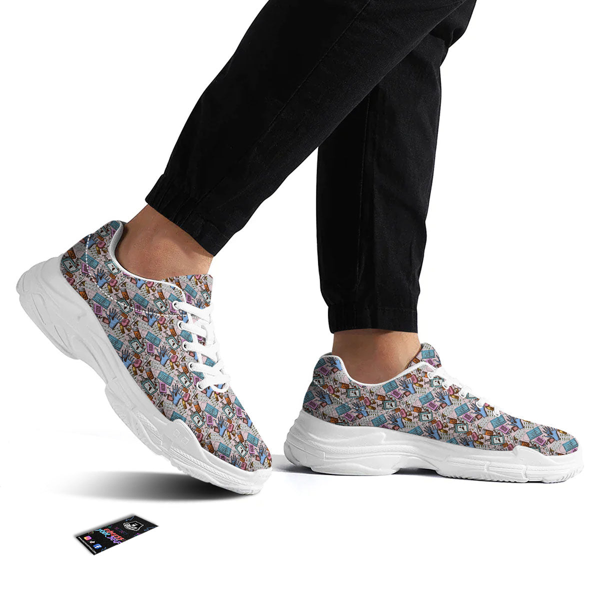 Medical Colorful Print Pattern White Chunky Shoes-grizzshop