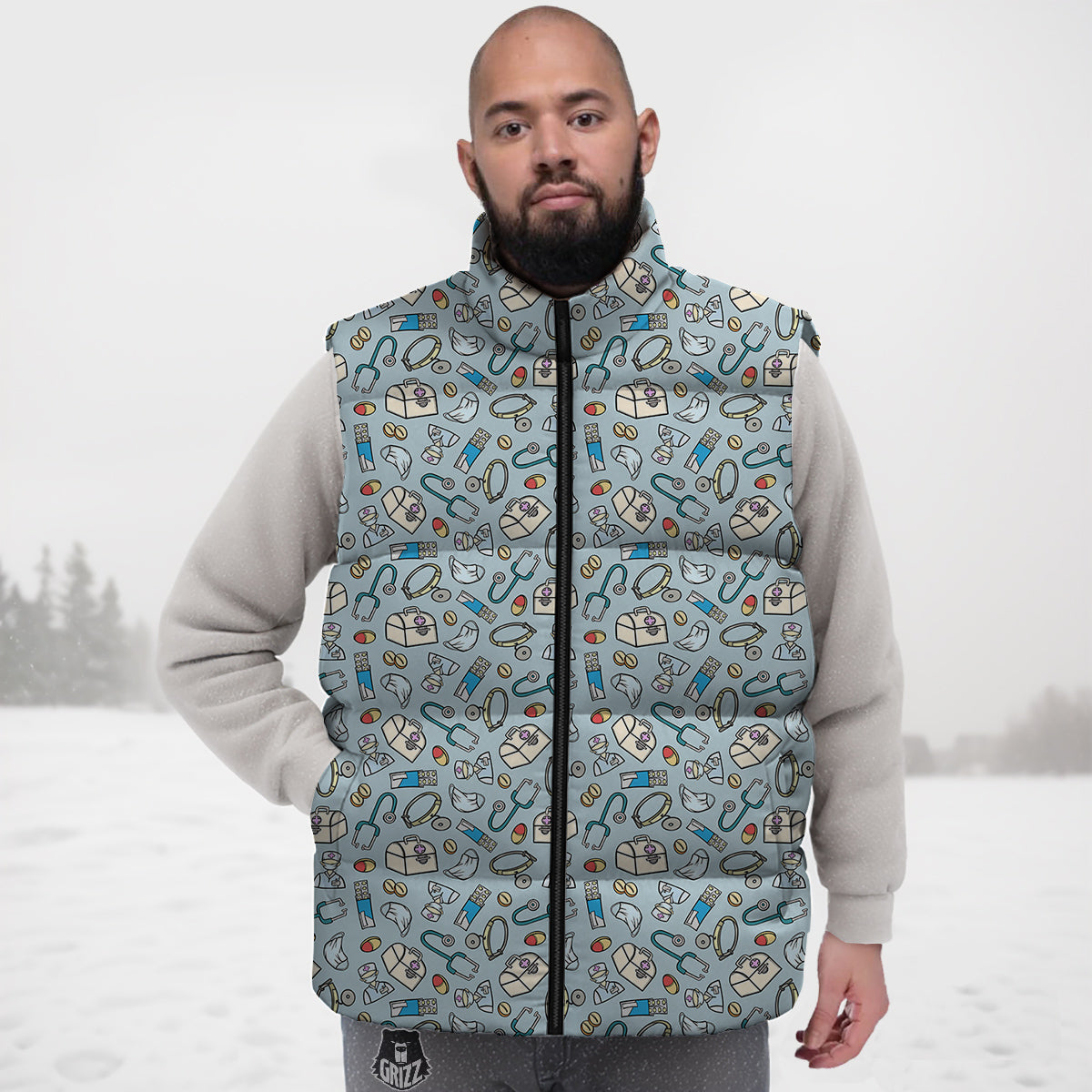 Medical Cute Print Pattern Down Vest-grizzshop