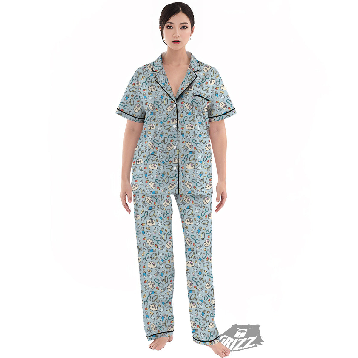 Medical Cute Print Pattern Women's Pajamas Set-grizzshop
