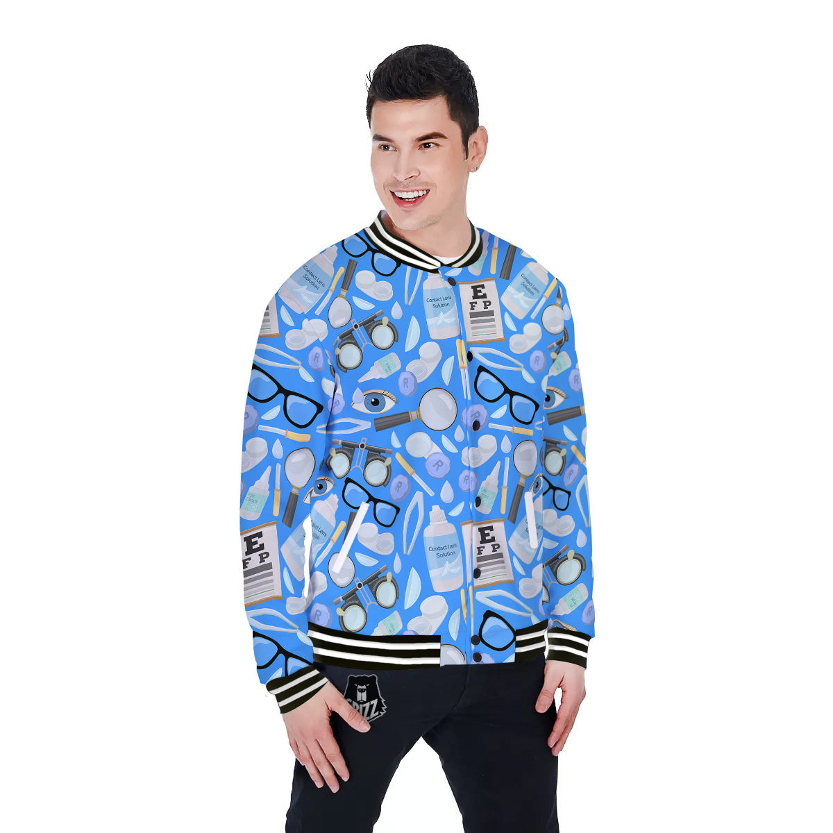 Medical Optometry Accessory Blue Print Pattern Baseball Jacket-grizzshop