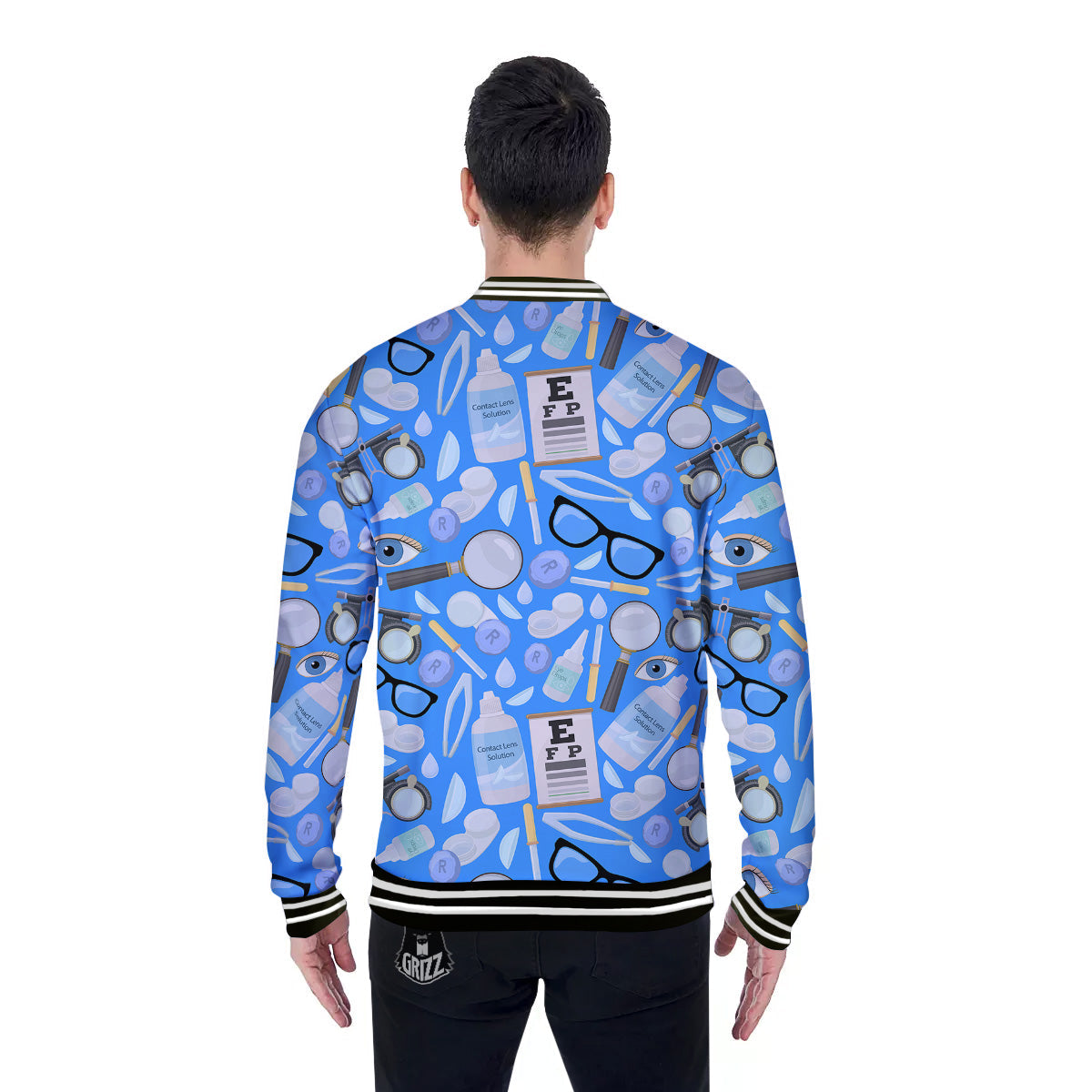 Medical Optometry Accessory Blue Print Pattern Baseball Jacket-grizzshop