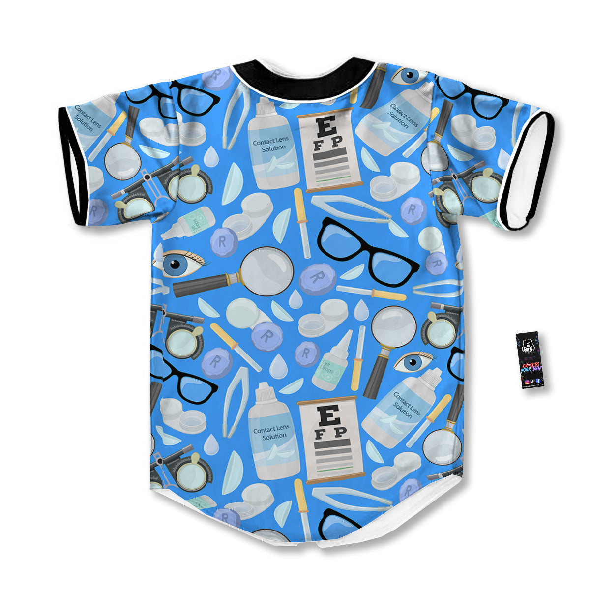 Medical Optometry Accessory Blue Print Pattern Baseball Jersey-grizzshop
