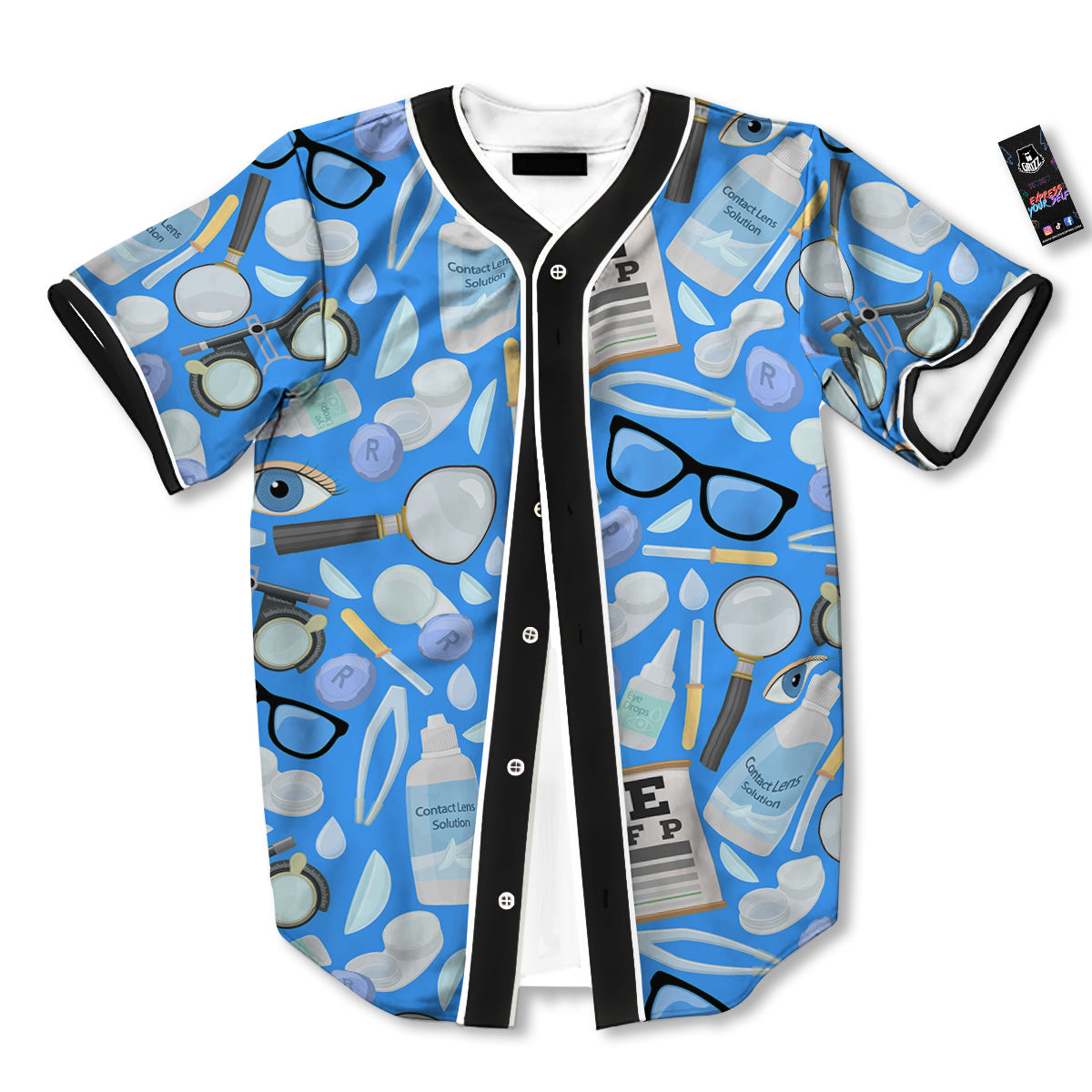 Medical Optometry Accessory Blue Print Pattern Baseball Jersey-grizzshop